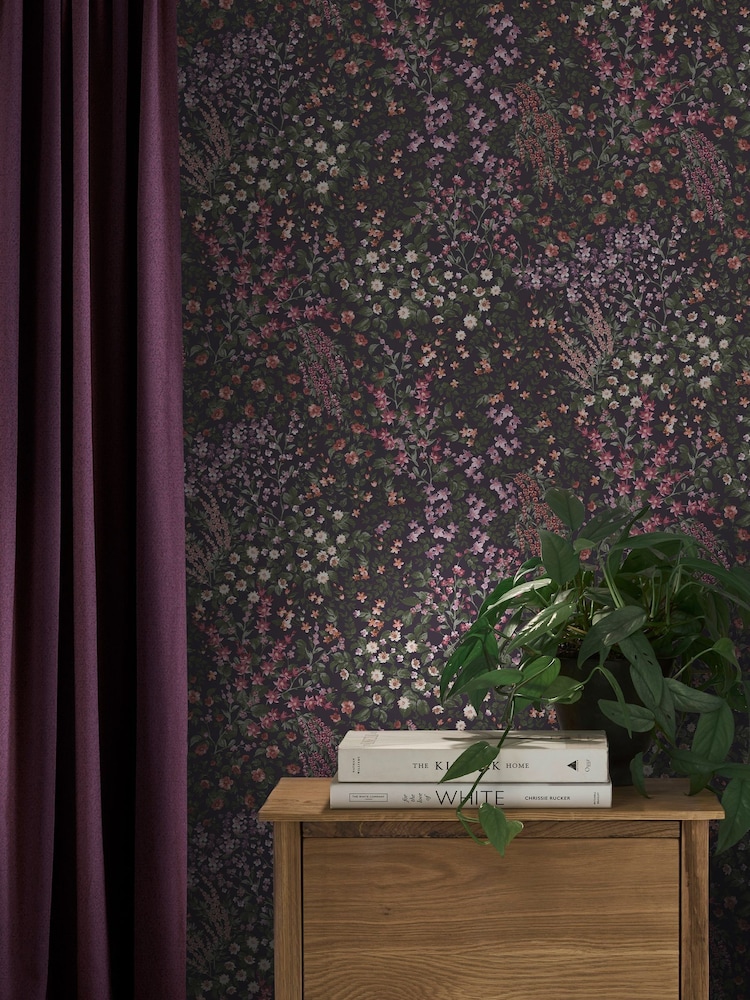 Graham & Brown Purple Painterly Flora 10M Wallpaper - Image 1 of 3