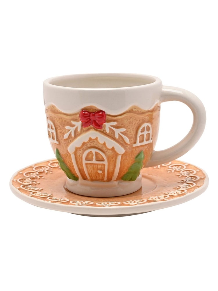 Widdop Christmas Gingerbread Teacup and Saucer - Image 2 of 4 Widdop Christmas Gingerbread Teacup and Saucer - Image 2 of 4