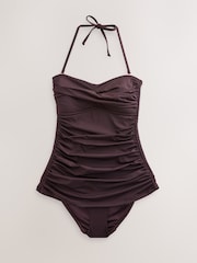 Chocolate Brown Gathered Bandeau Tummy Control Swimsuit - Image 6 of 8