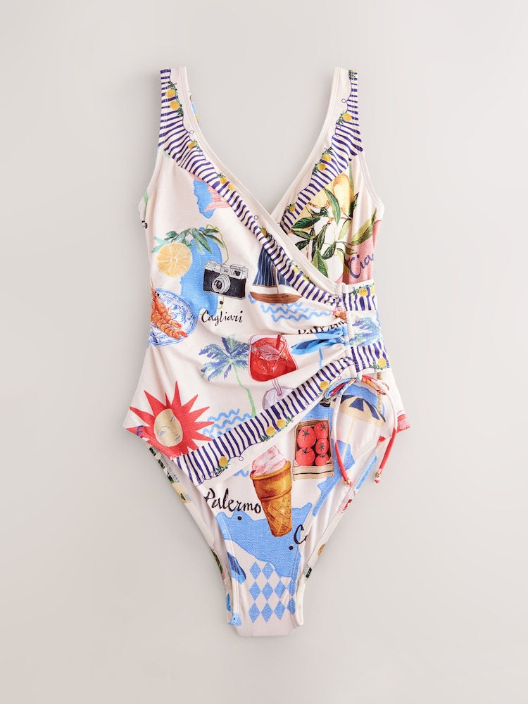 Cream/Red Map Print - Maillot de bain gainant. - Image 1 de 3
