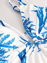 Cream/Blue Floral Plunge Tummy Control Swimsuit - Image 8 of 8