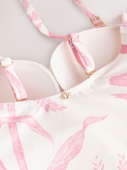 Cream/Pink Floral Shaping Tummy Control Bandeau Swimsuit - Image 8 of 8