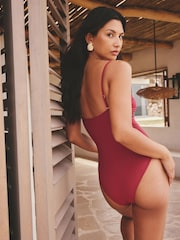 Berry Red Hardware Cutout Tummy Control Swimsuit - Image 4 of 10