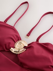 Berry Red Hardware Cutout Tummy Control Swimsuit - Image 8 of 10