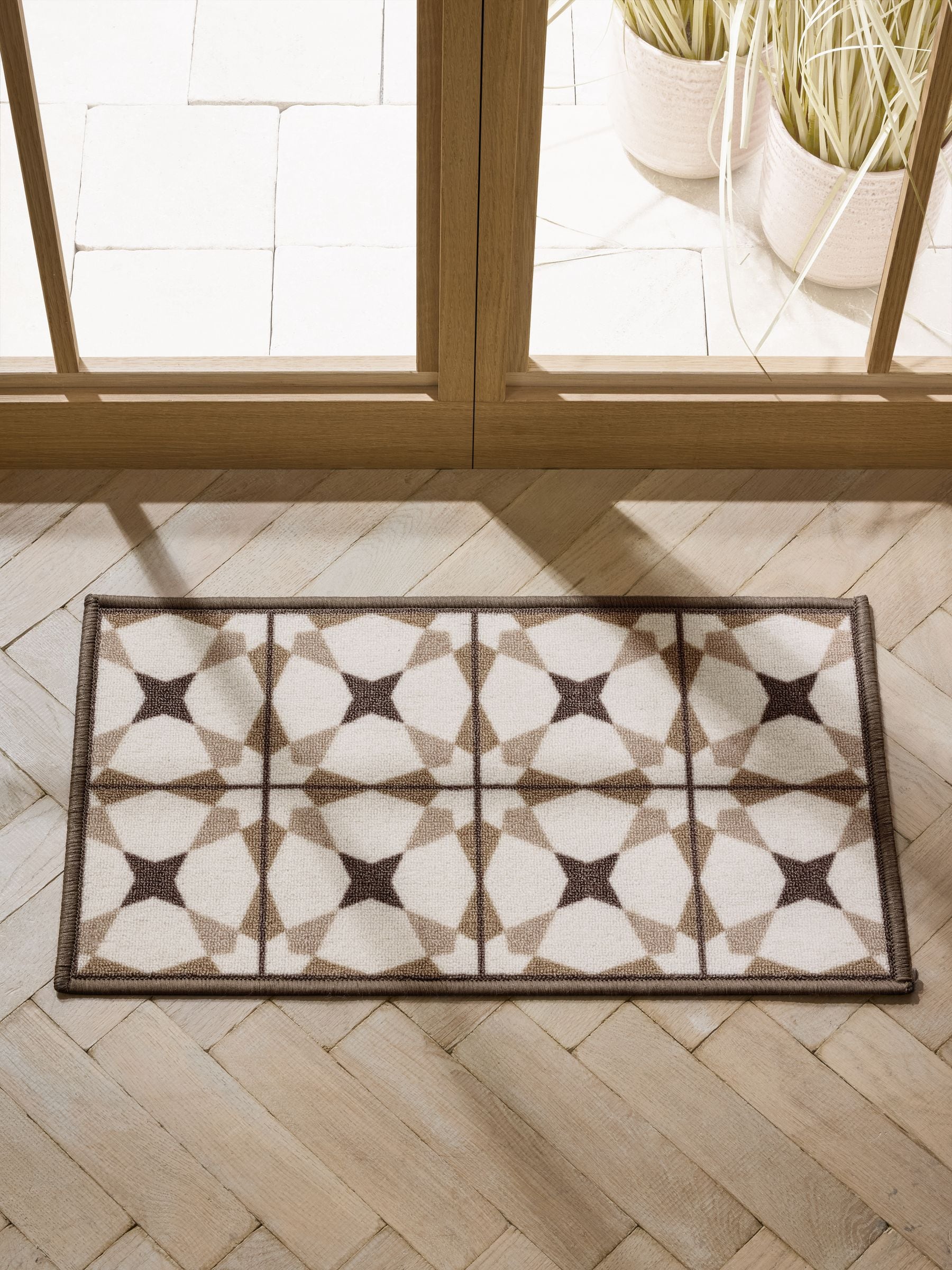 Natural Washable Geometric Tile Doormat