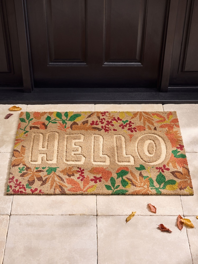 Multi Floral Embossed Hello Coir Doormat - Image 1 of 5 Multi Floral Embossed Hello Coir Doormat - Image 1 of 5
