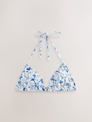 White/Blue Ditsy Floral Gathered Triangle Bikini Top - Image 5 of 7