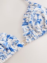 White/Blue Ditsy Floral Gathered Triangle Bikini Top - Image 6 of 7