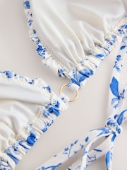 White/Blue Ditsy Floral Gathered Triangle Bikini Top - Image 7 of 7