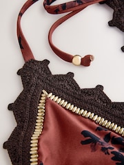 Brown Floral Crochet Beaded Triangle Bikini Top - Image 2 of 3