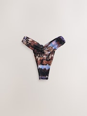 Brown/Blue Animal V Cut Ruched Brazilian Bikini Bottoms - Image 5 of 7