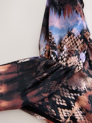 Brown/Blue Animal V Cut Ruched Brazilian Bikini Bottoms - Image 6 of 7