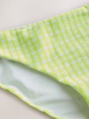 Lime Green Gingham Crinkle - Wysoko wycięte majtki bikini - Obraz 7 z 7