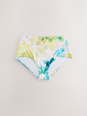 Cream/Pink Stripe Floral High Waist Print Bikini Bottoms - Image 1 of 3