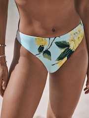 Aqua Blue/Lime Green Floral High Leg Bikini Bottoms - Image 1 of 4