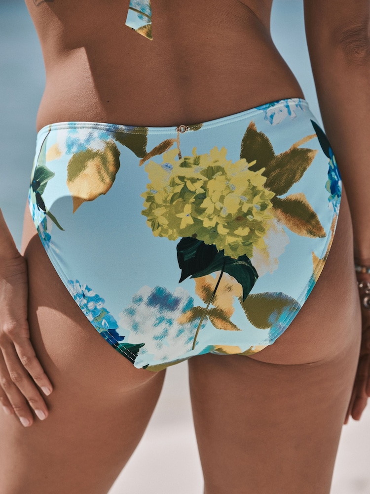 Aqua Blue/Lime Green Floral High Leg Bikini Bottoms - Image 2 of 4 Aqua Blue/Lime Green Floral High Leg Bikini Bottoms - Image 2 of 4