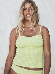 Lime Green Gingham Crinkle - Top tankini z dekoltem bandeau - Obraz 3 z 4