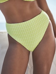 Lime Green Gingham Crinkle High Waist Leg Bikini Bottoms - Image 1 of 7
