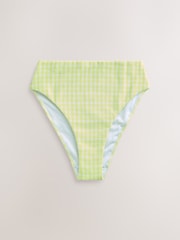 Lime Green Gingham Crinkle High Waist Leg Bikini Bottoms - Image 5 of 7