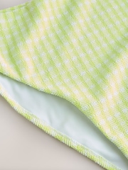 Lime Green Gingham Crinkle High Waist Leg Bikini Bottoms - Image 6 of 7