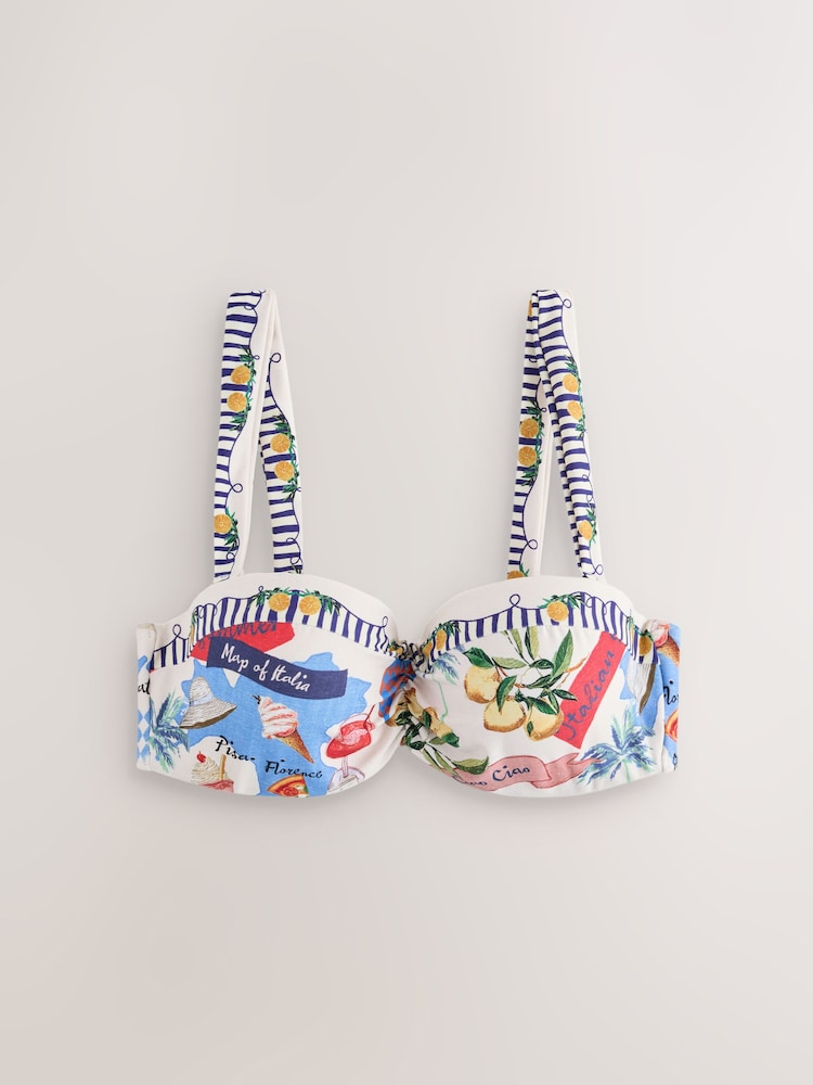 Cream/Red Map Print Wired Bandeau Bikini Top - Image 1 of 3 Cream/Red Map Print Wired Bandeau Bikini Top - Image 1 of 3