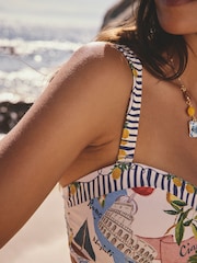 Cremeweiß/Rot mit Karten-Print - Bandeau-Bikinioberteil mit Bügel - Bild 4 von 7