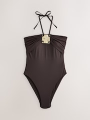 Chocolate Brown Hardware Tummy Control Bandeau Swimsuit - Image 6 of 8