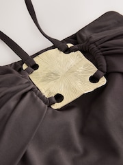 Chocolate Brown Hardware Tummy Control Bandeau Swimsuit - Image 7 of 8