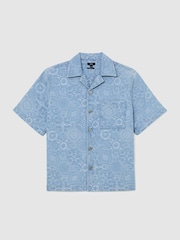 Reiss Soft Blue Merito Denim Jacquard Short-Sleeve Shirt - Image 2 of 7