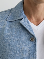 Reiss Soft Blue Merito Denim Jacquard Short-Sleeve Shirt - Image 3 of 7