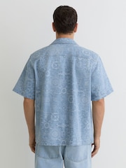 Reiss Soft Blue Merito Denim Jacquard Short-Sleeve Shirt - Image 6 of 7