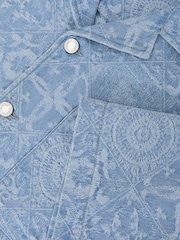 Reiss Soft Blue Merito Denim Jacquard Short-Sleeve Shirt - Image 7 of 7