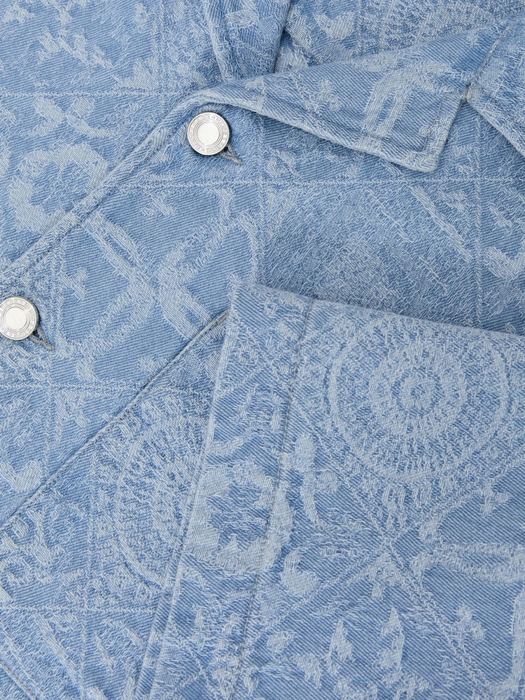 Reiss Soft Blue Merito Denim Jacquard Short-Sleeve Shirt - Image 7 of 7
