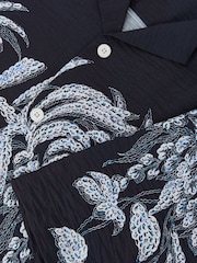 Reiss Navy Camino Palm-Print Cuban-Collar Shirt - Image 7 of 7