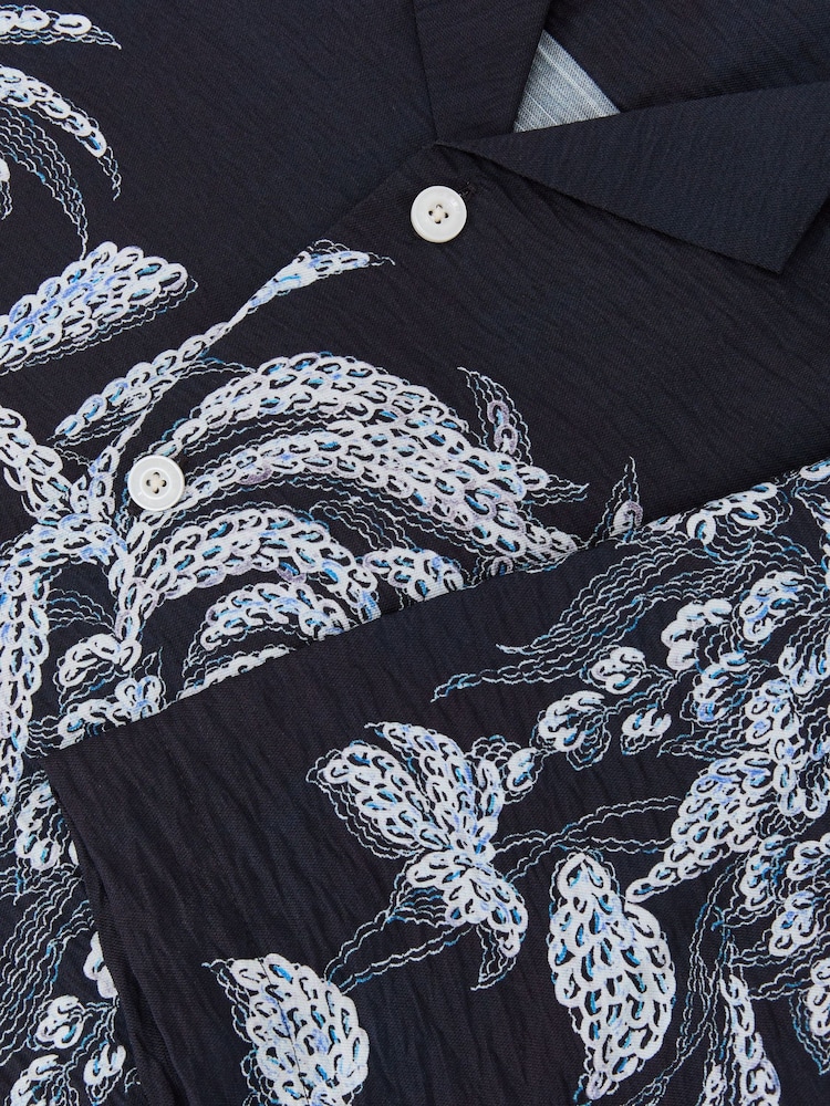 Reiss Navy Camino Palm-Print Cuban-Collar Shirt - Image 7 of 7