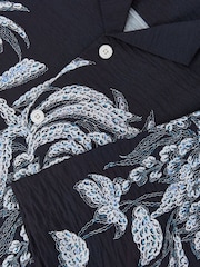 Reiss Navy Camino Palm-Print Cuban-Collar Shirt - Image 8 of 8