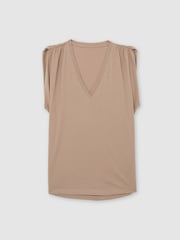 Reiss Taupe Neutral Renee Cotton Gathered-Detail V-Neck Vest - Image 2 of 6