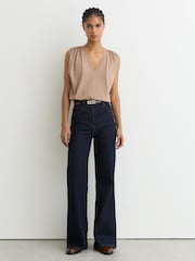 Reiss Taupe Neutral Renee Cotton Gathered-Detail V-Neck Vest - Image 3 of 6