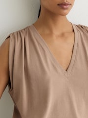 Reiss Taupe Neutral Renee Cotton Gathered-Detail V-Neck Vest - Image 4 of 6