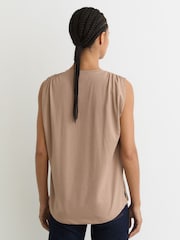 Reiss Taupe Neutral Renee Cotton Gathered-Detail V-Neck Vest - Image 5 of 6