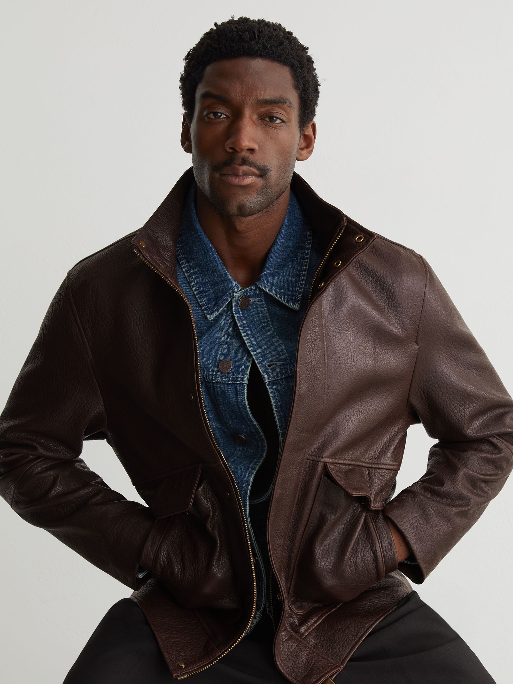 REISS 本革 スエード ジャケットUKブランド Buy Reiss Burgundy Slarten Grained-Leather Zip-Through Jacket from