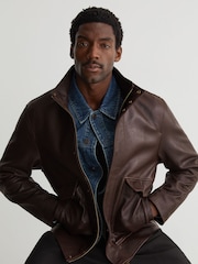 Reiss Slarten グレインレザー ジップスルー ジャケット - 画像 1 / 10