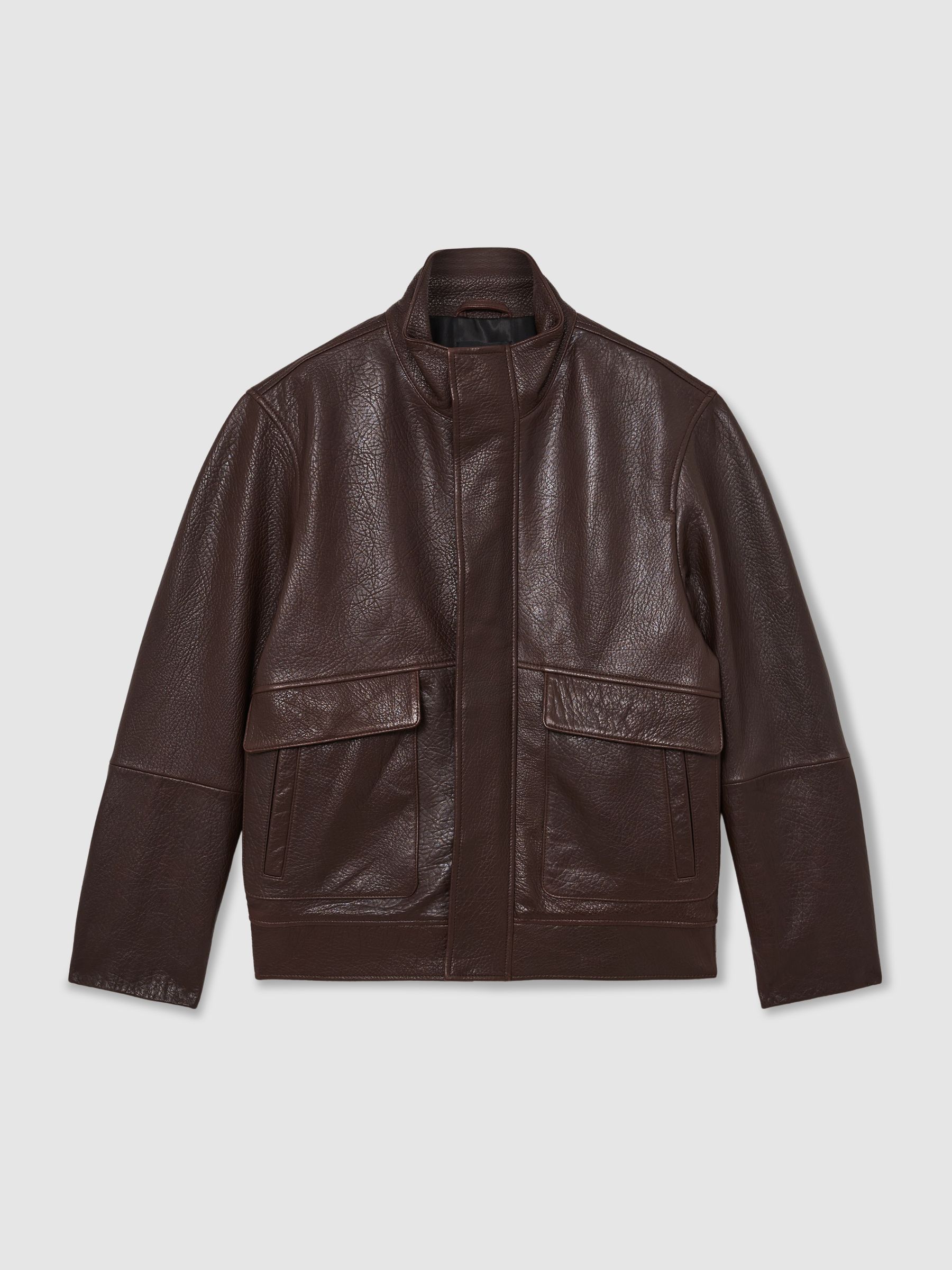 Buy Reiss Burgundy Slarten Grained-Leather Zip-Through Jacket from