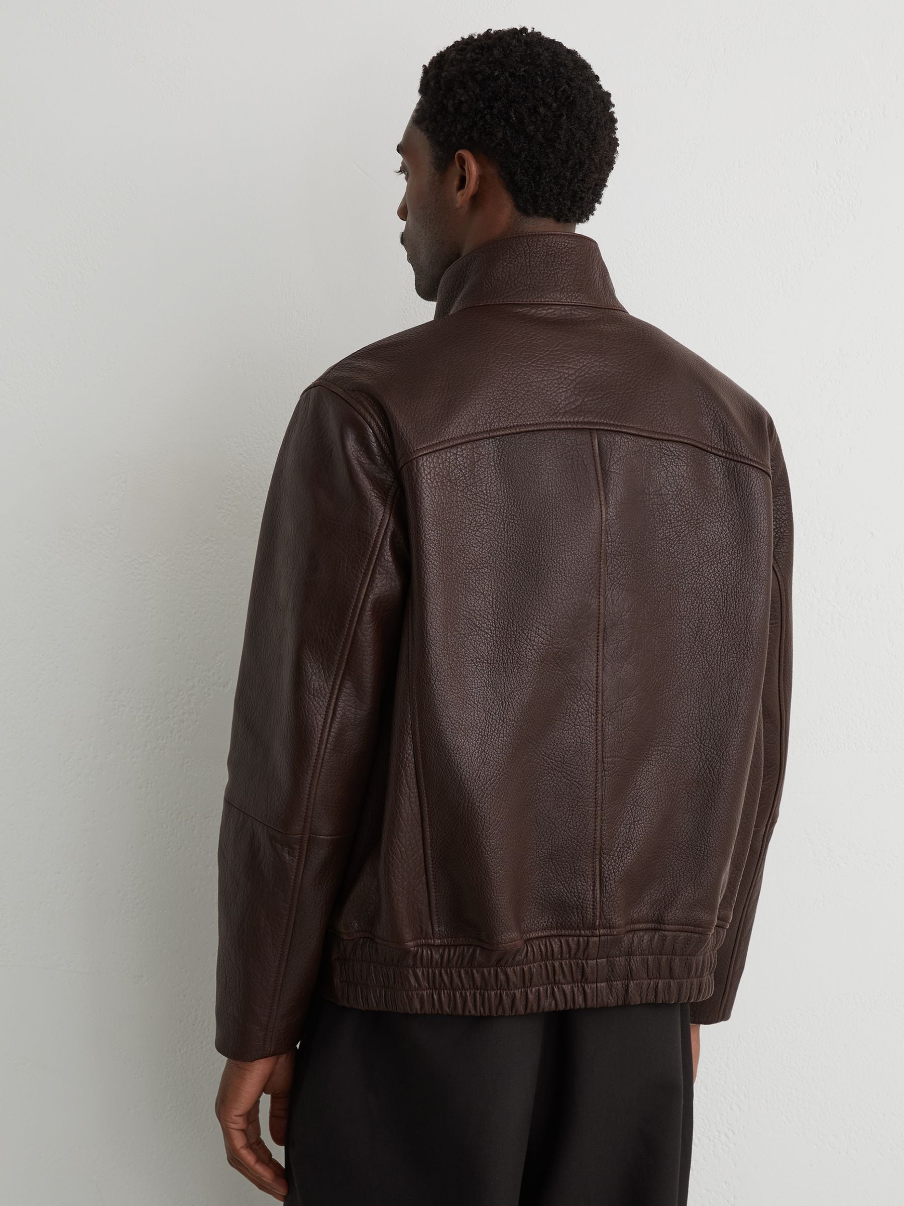 Buy Reiss Burgundy Slarten Grained-Leather Zip-Through Jacket from