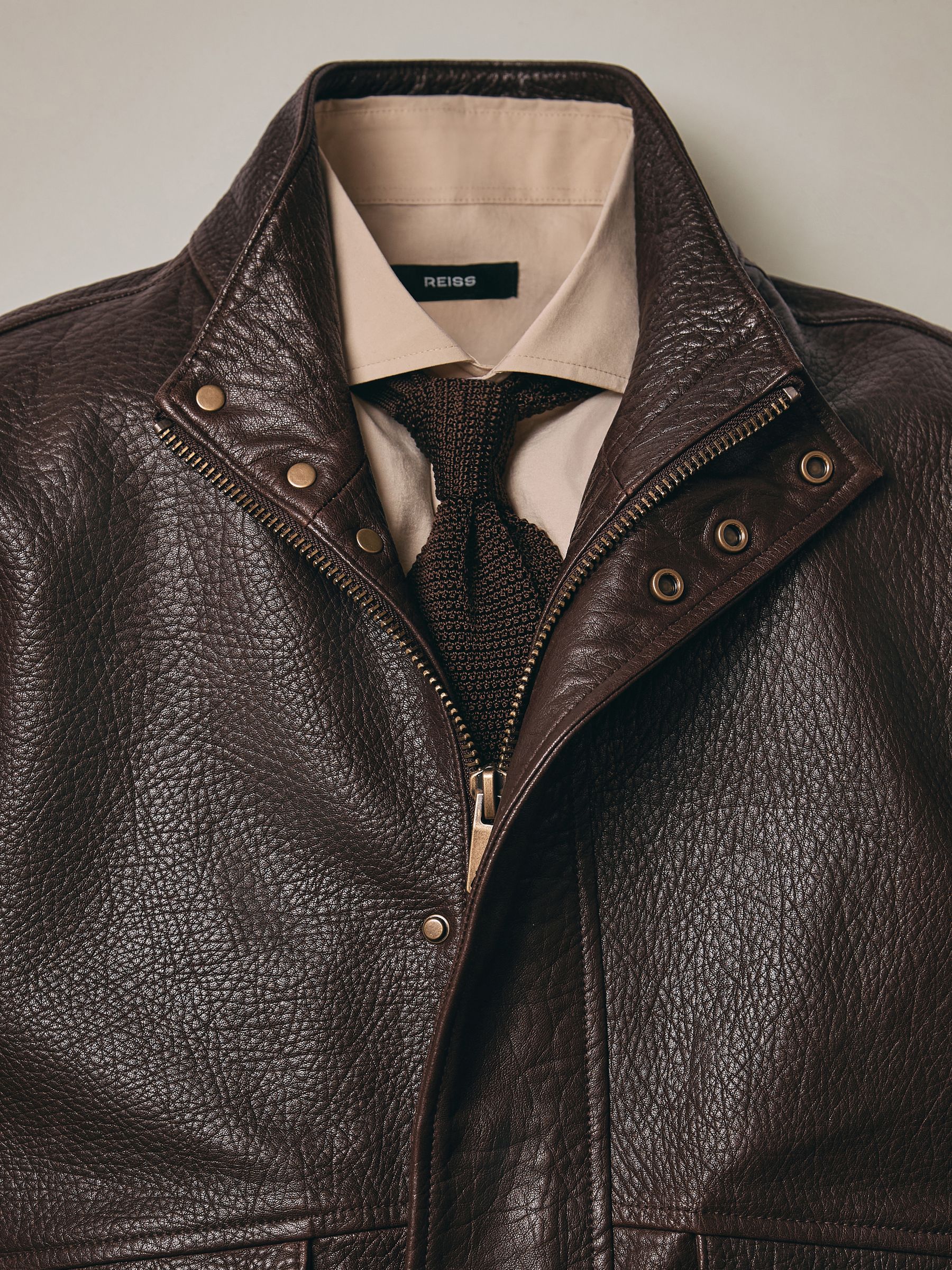 Buy Reiss Burgundy Slarten Grained-Leather Zip-Through Jacket from