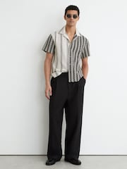 Reiss White/Black Dain Zig-Zag Crochet Cuban Collar Shirt - Image 3 of 7