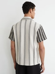 Reiss White/Black Dain Zig-Zag Crochet Cuban Collar Shirt - Image 6 of 7