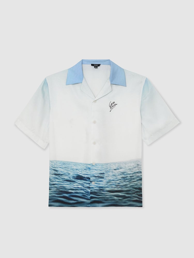 Reiss Soft Blue Dive Dive-Print Cuban-Collar Shirt - Image 2 of 6