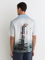 Reiss Soft Blue Dive Dive-Print Cuban-Collar Shirt - Image 3 of 6