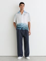 Reiss Soft Blue Dive Dive-Print Cuban-Collar Shirt - Image 5 of 6